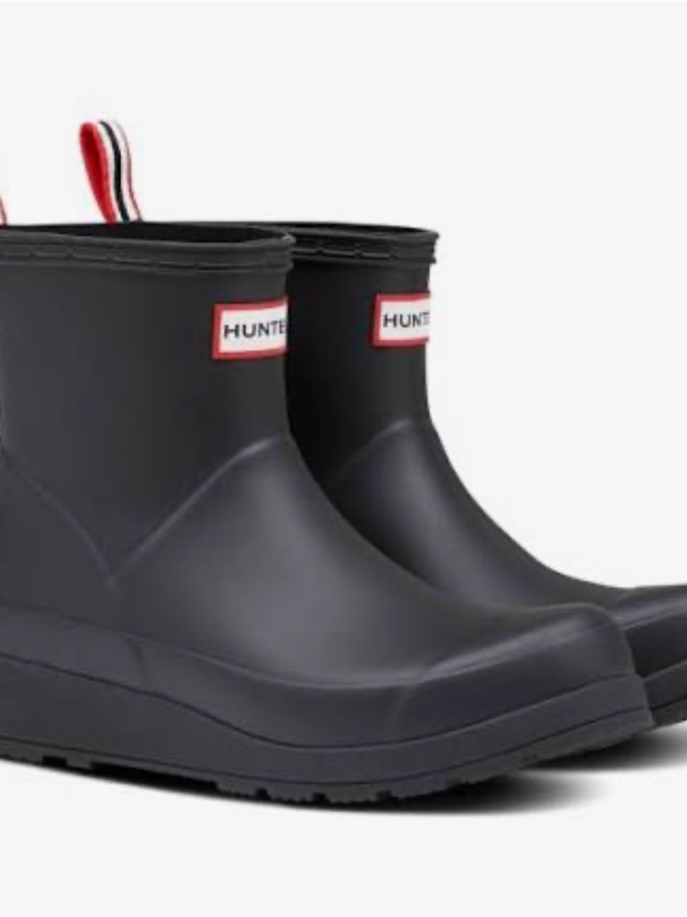 Hunter Short Matte Black Rain Boots with Red-Trim Pull Tabs